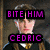 A pixelated image of a person in dark clothing with a white collar and brown tie, overlaid with colored text blocks.