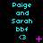 Cyan text 'Paige and Sarah bbf <3' on black background with pink pixel symbols changing across observations.