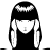 A black-and-white animated contact sheet featuring a stylized female character with long hair and bangs in three distinct poses, accompanied by red and white logo art on the bottom left.