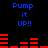 Blue text "Pump it UP!!" appears above red horizontal bars on a black background, with the bar patterns changing across frames.