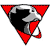 Pixelated triangular icon with red, black, and gray sections forming a stylized animal head with sharp teeth and a white eye.