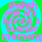 Four identical display pink text on a green and cyan spiral background with no visible animation changes