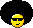 Pixelated yellow face with black afro hair, dark sunglasses, and a small mouth on gray background.
