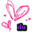 Pixelated pink heart shapes and a purple 'ilu' text block on white background.