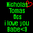 Green pixelated text on black background with red heart symbol above 'Nicholas' in left ; identical right lacks the heart