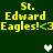 Yellow pixelated text on dark green background reads "St. Edward Eagles! <3" with two heart symbols, one white and one gray.
