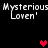Pixelated text 'Mysterious Loven' appears twice on black background with red heart symbols in varying positions.