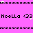 Pixelated text repeats 'Noella <33' on a bright pink background with scattered white stars and black dotted lines.