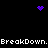 Pixelated icon with black background, purple heart and starburst shapes, repeating white text "BreakDown. BreakDown." across top and bottom.