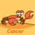 Animated contact sheet of a cartoon crab representing the Cancer zodiac sign, displayed across multiple frames with subtle pose variations on an orange background.