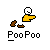Pixel art icon shows a white-skinned figure in yellow shirt pointing right, with brown shoes below and 'Poo Poo' text beneath.