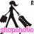Pixelated black silhouette of a woman walking with two shopping bags, pink text below reads 'shopoholic', and an uppercase 'R' above.