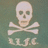 Pixelated skull and crossbones on green background with pink text 'RUGBY!!' on black background.
