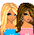 Pixel art contact sheet showing three frames of an animated buddy icon with cartoon girls and text reading "Best Friends Always & 4ever!" in pink script.