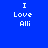 Blue background with white text "I Love Alli" arranged in a of six , each showing the same text on different blue shades