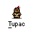 4x4 grid of pixel art Tupac Shakur buddy icons with varying poses, expressions, and text bubbles in a contact sheet layout.