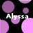 Animated contact sheet showing four frames of a buddy icon with pink and purple polka dots on black background, each frame displaying the name 'Alyssa' in white text.