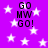 Purple background with white stars and repeated black text 'GO MWY GO!' in pixelated font.