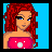 Pixel art contact sheet showing four frames of a punk-themed animated buddy icon with a female character and text.