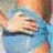 A four- shows a woman in beachwear with text overlays; top-left and bottom-right display her lifting blue shorts, while top-right and bottom-left show yellow bikini tops
