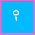 Pixelated blue square with pink border containing four distinct sections: key, heart-shaped speech bubble, stylized text, and character portrait.