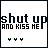 20 pixel-art icons with 'shut up AND KISS ME' text, each displaying unique color variations in the phrase and three small symbols below