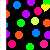 Pixelated animation of colorful dots on black background with a yellow vertical bar and heart-shaped pixel cluster.