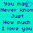 Pixelated cyan background with blue text reading "You may Never know Just How much I love you" and a small light-blue heart symbol above the word "may".