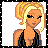 Pixel art contact sheet showing a female character's outfit and text phrases across multiple frames.