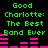 Green pixelated text on black background reads "Good Charlotte: The Best Band Ever" with pink audio equalizer bars below, repeated twice in a