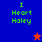 Four pixelated display "I Heart Haley" text with star symbols; blue has red star, orange has blue star