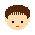 Pixel art of a child's face with brown hair, black eyes, red lips, and light skin showing four sequential emotional states from neutral to crying.