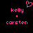 Pixelated pink text and symbols on black background: 'kelly' above '+' above 'carsten', with a heart symbol above 'kelly'.