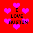 Red background with pink heart shapes and black text reading "I LOVE AUSTIN" in four quadrants.