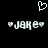 Pixelated white text and symbols on black background, two identical 'JAKE' labels with heart icons flanking each side.