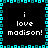 Pixelated text 'i love madison!' repeated in four quadrants with cyan and teal border on black background