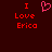 Red pixelated text "I Love Erica" appears twice on a dark red background with a pink heart symbol between the two instances.