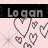 Animated contact sheet showing two frames of a buddy icon with the name 'Logan' and heart motifs on a light pink background.