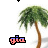 Animated palm tree icon with 'gla' text below, small black arrow moving across the top of the frame.
