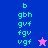 Pixelated text and star symbols on blue, purple, and pink backgrounds with cyan lettering.