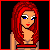 Pixel art contact sheet showing six frames of a red-haired female character in various poses with red clothing and text elements "TOO HOT" surrounded by hearts.
