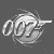 Four grayscale variations of a 007 logo with gun and circular motion effect, followed by four grayscale portraits of George Lazenby in suit, then text variants.