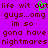 Pixelated text on a purple background with brown letters and one green pixel cluster.