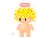 Pixelated angel icon with yellow curly hair, pink-and-white striped halo, and white wings in multiple poses against gray background.