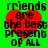 Green background with four identical red heart shapes overlaid by black pixelated text reading 'friends are the best present of all'.