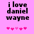 Pixelated text 'i love daniel wayne' on pink background with five heart symbols below, two versions differ in heart color sequence.