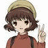 Pixelated anime-style character with brown hair and beige headband making peace sign, wearing red turtleneck and black straps, expression neutral.