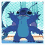 Pixelated blue cartoon character with large black eyes and antennae, shown in four sequential poses against a light blue background.
