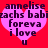 Two identical pink heart-shaped icons with dark purple text on a red background, each displaying 'annelise', 'zachs babi', 'foreva', 'i love u' in pixelated font.