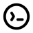 Black circular outline encloses a minimalist face with a rightward-pointing curved arrow and a horizontal line on a white background.